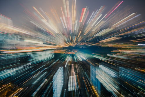 Data Center Systems Is Your Business Connectivity Speed Fast Enough Skyline Blurred by Warp Speed