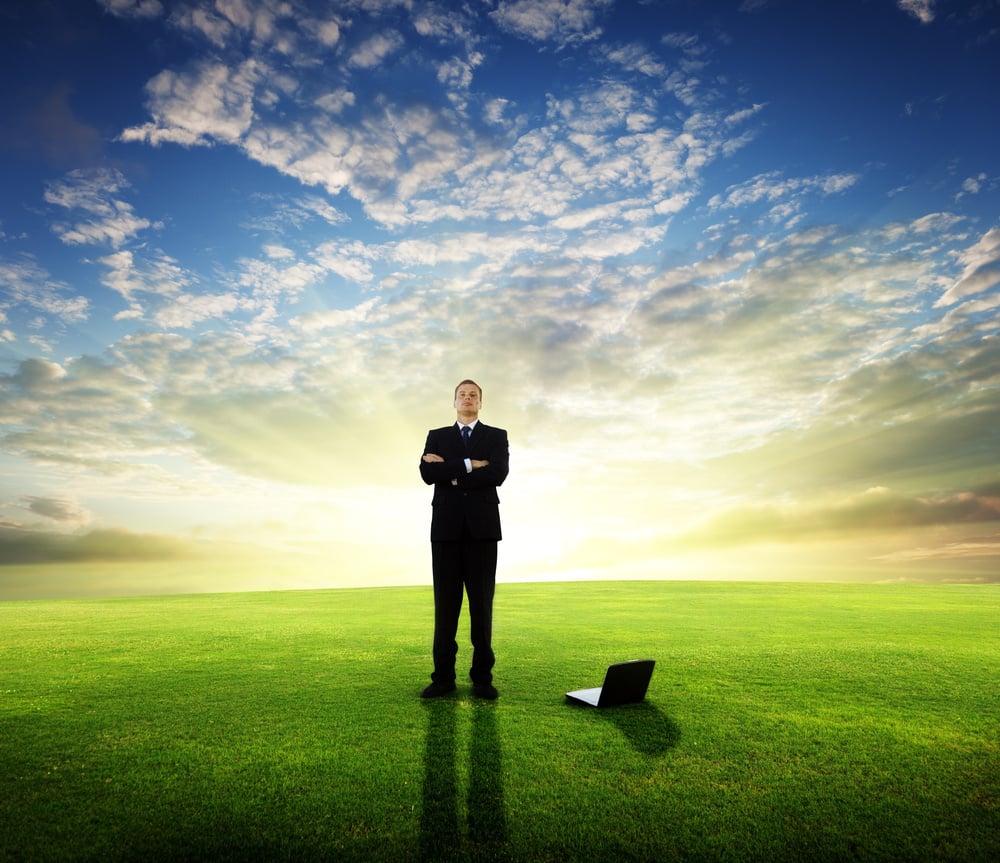 young businessman and sunset